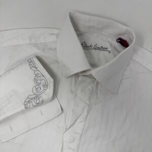 Robert‎ Graham Button Down Shirt Mens M White Jacquard Embroidered Cuffs Placket